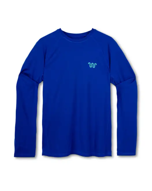 A blue long sleeve T-shirt with a wavy line King Ranch logo on one side of the chest. The background is plain white.