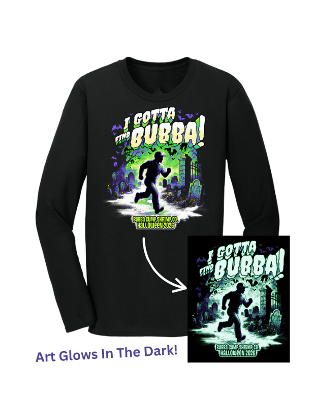 Black long-sleeve shirt with 'I Gotta Bubba!' graphic design on a white background