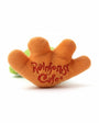 Close-up view of an orange frog foot plush toy featuring ‘Rainforest Cafe’ branding, displayed against a white background.