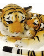 Plush tiger toy with a smaller tiger on its back, on a white background