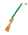 Green and wooden tool with cork end on a white background