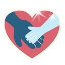 Two hands shaking in the center of a red heart