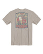 Beige short sleeve t-shirt with retro graphics on the back, resembling a rectangular vintage sign in muted mustard and red colors. The sign features an ice cream cone with the price of "5c" and the text "Lieutenant Dan" on top